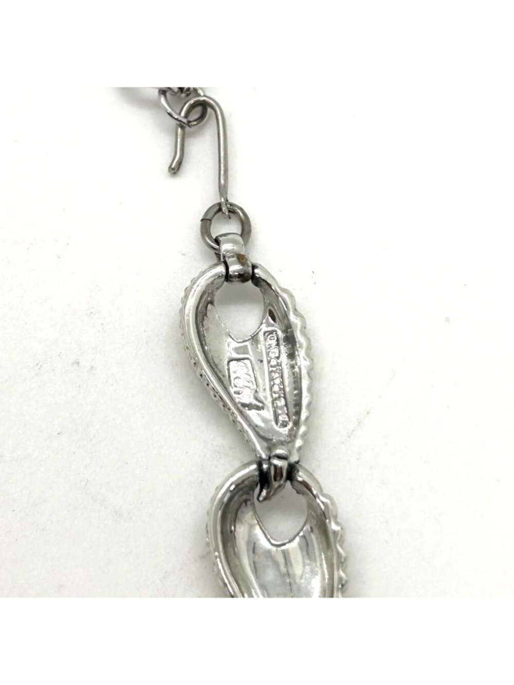 Choker Collar Necklace Silver Tone Articulated Textured Leaf Link Chain Vintage - Picture 6 of 16